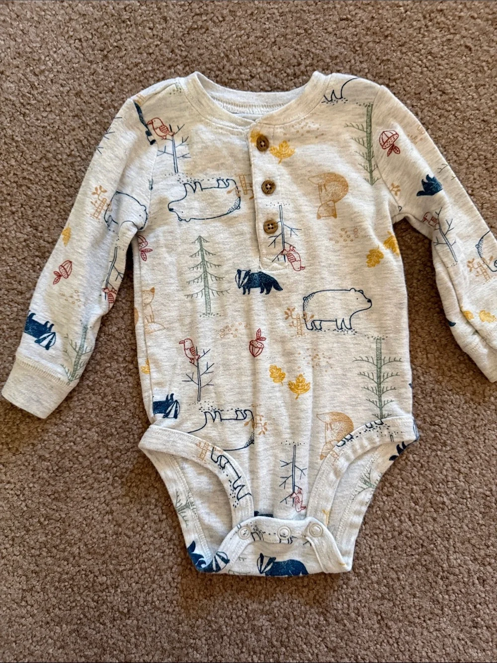 Carter's Set - Beige Forest Print Top with Mustard Pants Kids